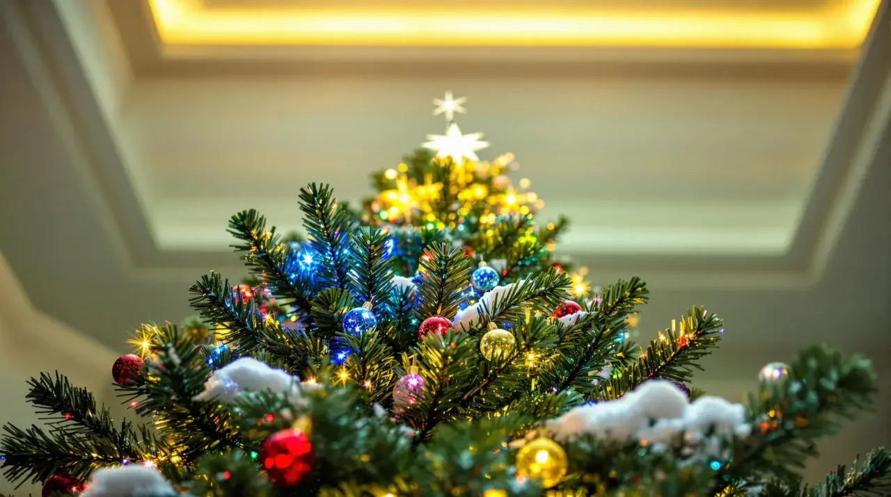 Un sapin de Noël décoré de boules colorées, de guirlandes lumineuses et d'une étoile scintillante. Un guide pour savoir comment faire un beau sapin.