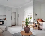 Studio 28 m2 lumineux avec cuisine intégrée, coin repas, salon et lit confortable.