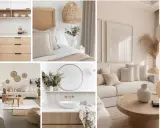 Ambiance douce et naturelle pour cette maison de rêve : cuisine épurée, chambre cosy, salon invitant et salle de bain zen.