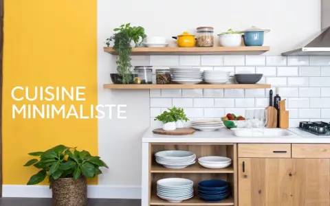 Cuisine minimaliste, un exemple de home staging réussi avec vaisselle épurée et touches végétales.