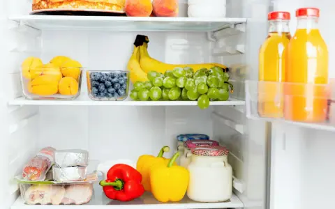 Comment ranger son frigo congélateur en bas : fruits, légumes, viandes et jus bien organisés sur les étagères.
