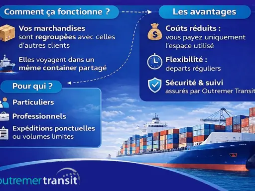 Le tarif conteneur France Réunion avec Outremer Transit : vos marchandises voyagent groupées, réduisant les coûts. Idéal pour particuliers et professionnels.