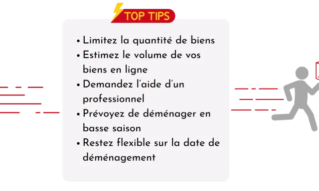 Conseils pour déménager rapidement : limiter les biens, estimer le volume, demander de l'aide, choisir la basse saison et rester flexible.
