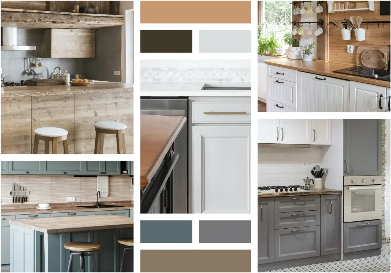 Inspiration pour une r&eacute;novation cuisine rustique : bois brut, tons terreux, et touches modernes.